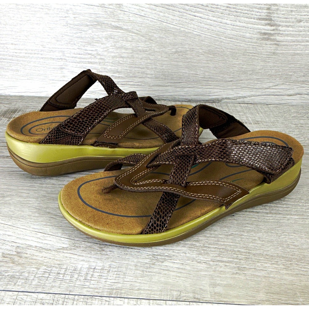 Orthofeet Clio Women 5.5 Wide D Brown Snakeskin Print Comfort Sandals 970 NWOB
